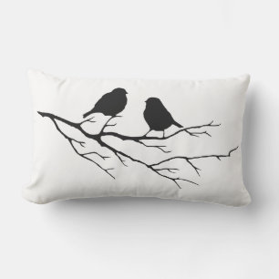 Black & White Bird on Branch Silhouette Outdoor Cushion