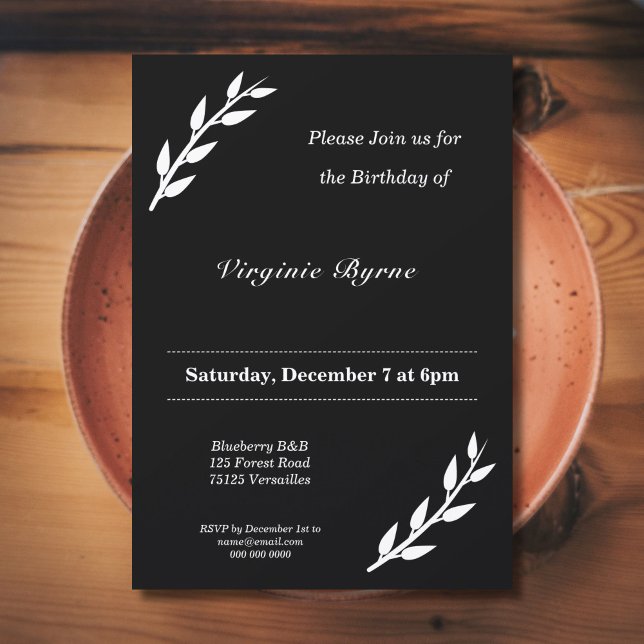 Black & White Birthday Invitation with ornaments (Black & White Birthday Invitation with ornaments)