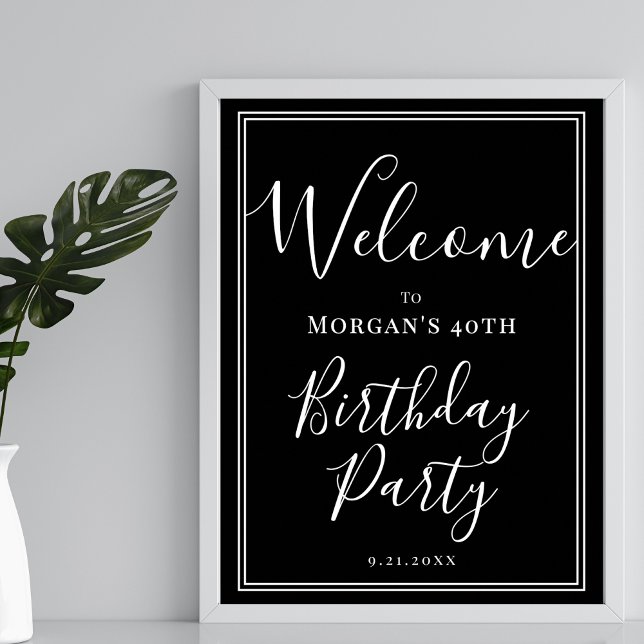 Black White Birthday Party Welcome Poster (Black White Birthday Party Welcome Poster)