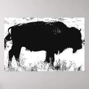 Black & White Bison Buffalo Pop Art Poster
