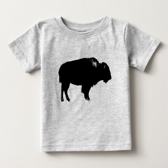 Black & White Bison Buffalo Silhouette Pop Art Baby T-Shirt (Front)