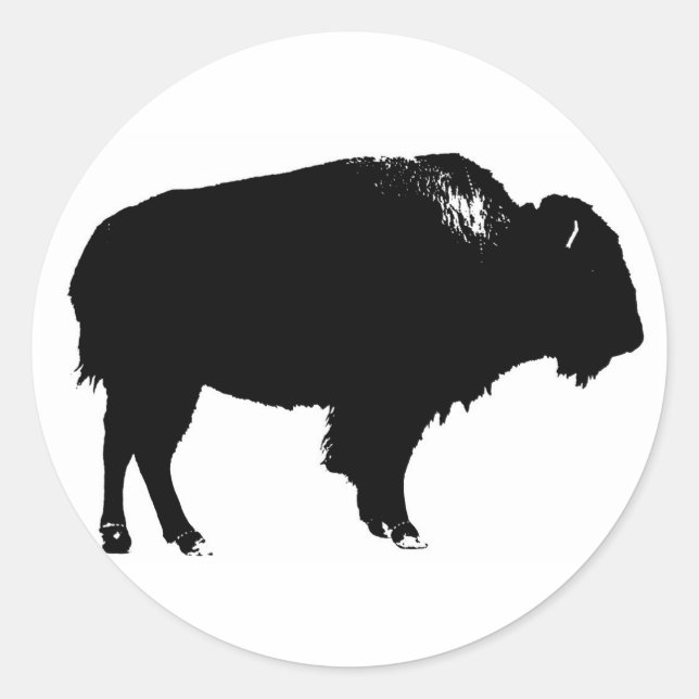 Black & White Bison Buffalo Silhouette Pop Art Classic Round Sticker (Front)