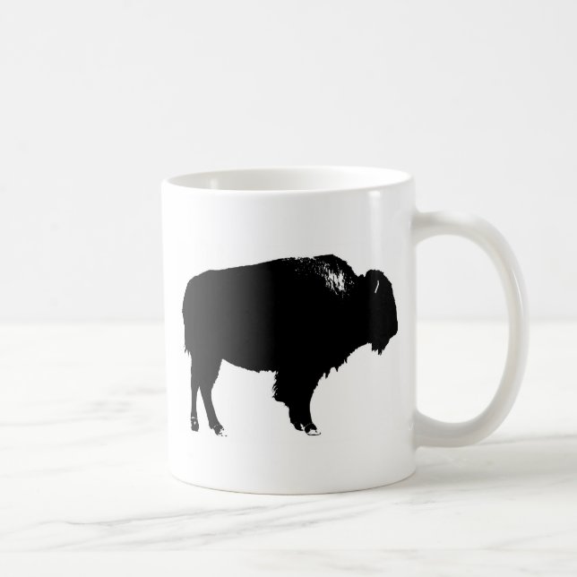 Black & White Bison Buffalo Silhouette Pop Art Coffee Mug (Right)