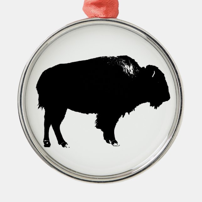 Black & White Bison Buffalo Silhouette Pop Art Metal Tree Decoration (Front)