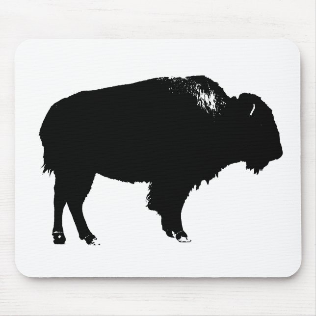 Black & White Bison Buffalo Silhouette Pop Art Mouse Pad (Front)