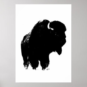 Black & White Bison Buffalo Silhouette Pop Art Poster