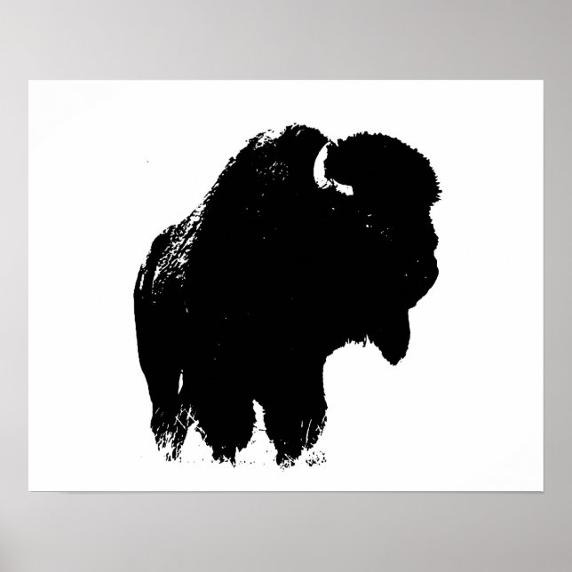 Black & White Bison Buffalo Silhouette Pop Art Poster (Front)