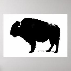 Black & White Bison Buffalo Silhouette Pop Art Poster