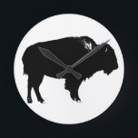 Black & White Bison Buffalo Silhouette Pop Art Round Clock<br><div class="desc">Iconic American West Historical Images - Buffalo Photography Artwork</div>