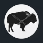 Black & White Bison Buffalo Silhouette Pop Art Round Clock<br><div class="desc">Iconic American West Historical Images - Buffalo Photography Artwork</div>