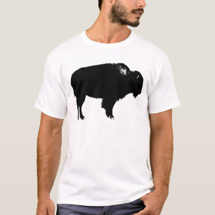 Black & White Bison Buffalo Silhouette Pop Art T-Shirt