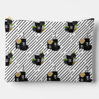 Black & White Bistro Cosmetic Pouch w/ Stripes
