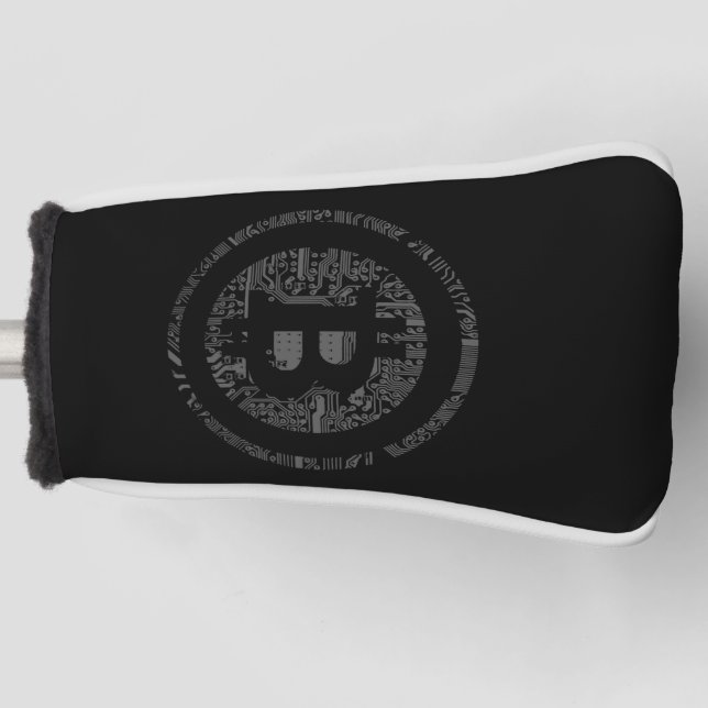 Black/White Bitcoin Circuitry Putter Head Cover (Front)