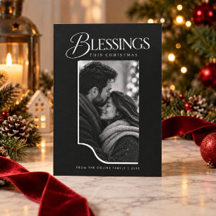 Black & White Blessings Photo Religious Christmas  Holiday Card