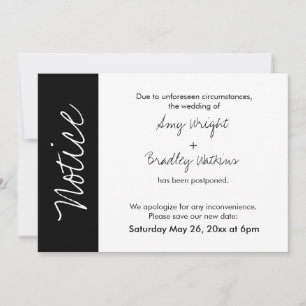 Black White Block "Notice" Postponed Wedding Card