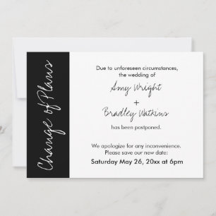 Black White Block Postponed Wedding Card