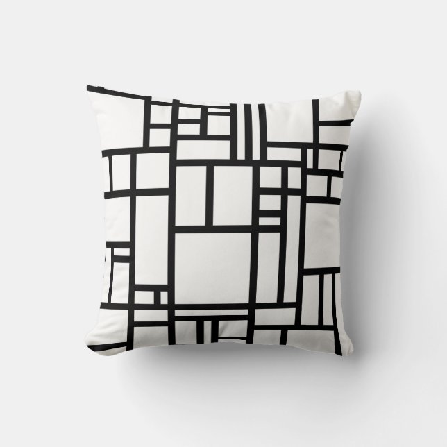 Black & white blocks abstract throw pillow (Front)