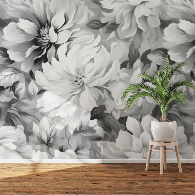 Black & White Blooms: Oil Painting Peel & Stick Wallpaper (Black & White Blooms: Oil Painting Peel & Stick Wallpaper)