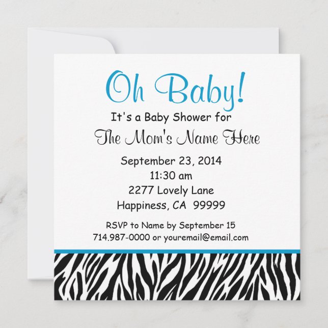Black White Blue Bow Zebra Boy Baby Shower S02 Invitation (Front)