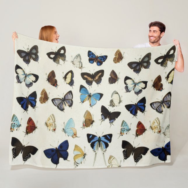 BLACK WHITE BLUE BUTTERFLIES Beauty Nature Lover Fleece Blanket (In Situ)
