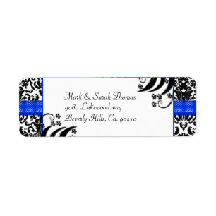 Black, White, & Blue Floral Damask Return Address Label