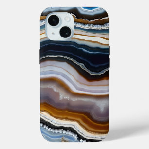 Black White Blue Grey Terracotta Agate Geode iPhone 15 Case