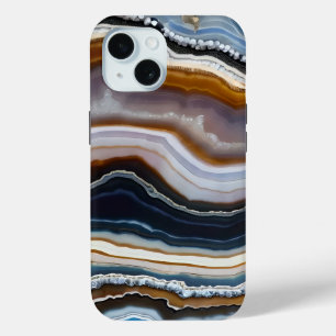 Black White Blue Grey Terracotta Agate Geode iPhone 15 Case