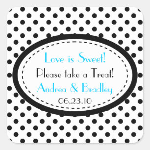 Black White Blue Polka Dot Candy Buffet Wedding Square Sticker