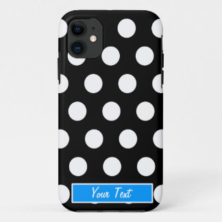Black/White Blue Polka Dots - Personalise iPhone 11 Case