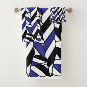 Black White Blue Rope Stripes Bath Towel Set