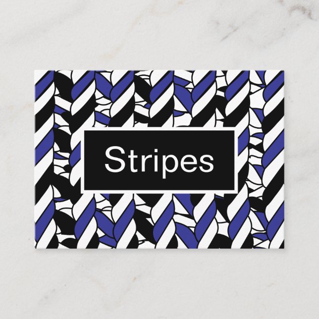 Black White Blue Rope Stripes  Business Card (Front)