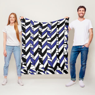 Black White Blue Rope Stripes  Fleece Blanket