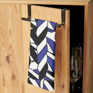 Black White Blue Rope Stripes Tea Towel