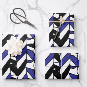 Black White Blue Rope Stripes  Wrapping Paper Sheet