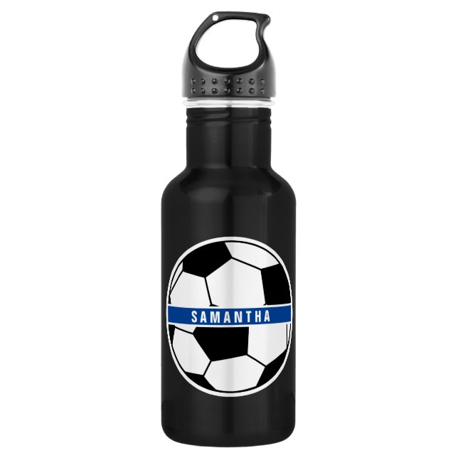 Black White & Blue Soccer Football Sports Monogram 532 Ml Water Bottle (Front)