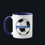 Black White & Blue Soccer Football Sports Monogram Mug<br><div class="desc">Black and white soccer ball sports monogram</div>