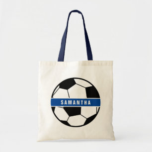 Black White & Blue Soccer Football Sports Monogram Tote Bag