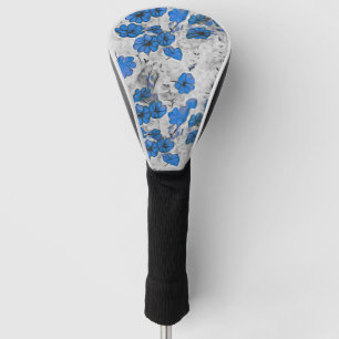 black white blue splash flowers golf head cover