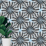 Black White Blue Symmetrical Trendy Striped Shapes Wallpaper<br><div class="desc">This captivating peel and stick wallpaper boasts a mesmerising geometric pattern that seamlessly blends modern aesthetics with a touch of Art Deco elegance. The interlocking shapes resemble stylised flowers or intricate snowflakes. Their symmetry creates a harmonious visual rhythm. Each shape features meticulously detailed black and white stripes, adding depth and...</div>