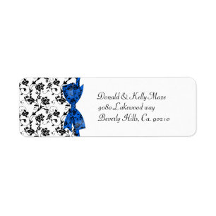 Black White & Blue Wedding Satin Floral Return Address Label
