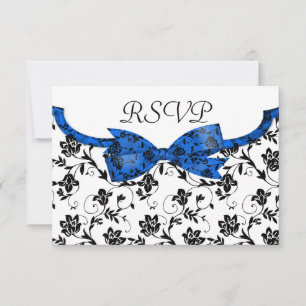 Black White & Blue Wedding Satin Floral RSVP Card
