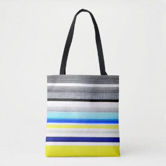 Black White Blue Yellow Abstract Stripes Tote Bag