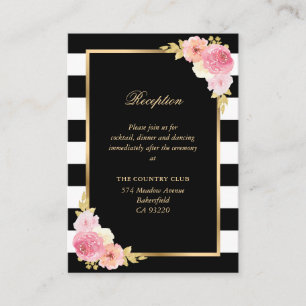 Black White Blush Pink Floral Wedding Reception Enclosure Card