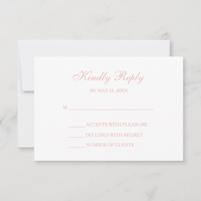Black White & Blush Pink Script RSVP Cards (Front)