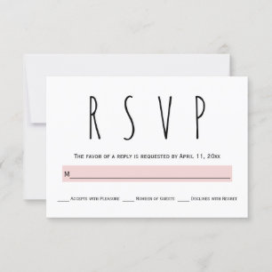 Black, white, blush pink typography wedding RSVP Card