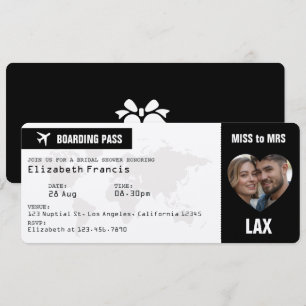 Black & White Boarding Pass Bridal Shower Invitation