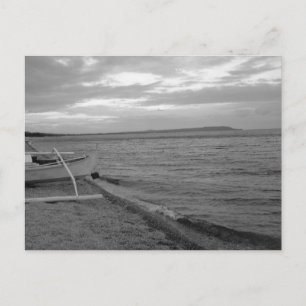 Black & White Boat By Seashore Gentle Waves Postcard