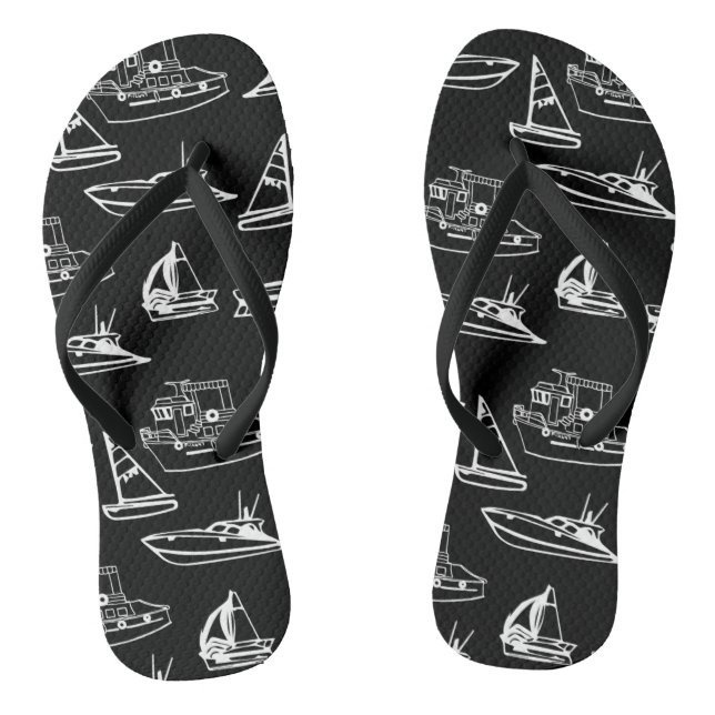 Black & White Boats Thongs (Footbed)