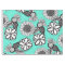 Black White Bohemian Hand Drawn Flowers on Teal
