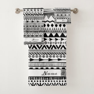 Black & White Boho Background Bath Towel Set